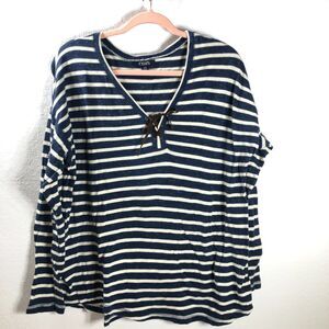 Chaps Blue White Striped Shirt Long Sleeve Womens Size Large